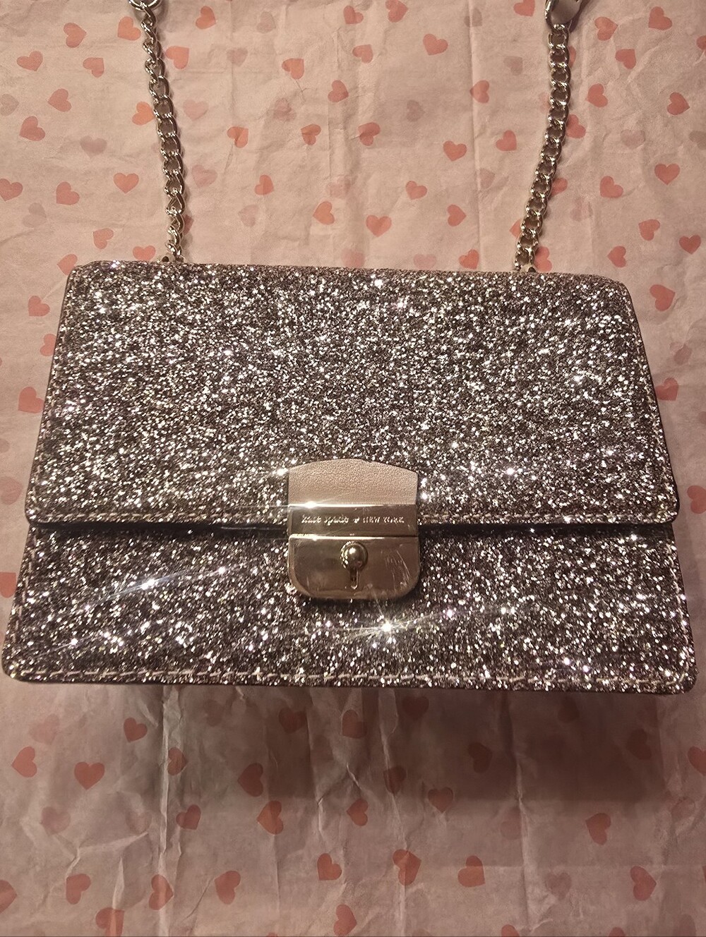 Kate Spade Sunset Eden Rose Gold Glitter Crossbody Bag. 14k Gold Plated Hardware